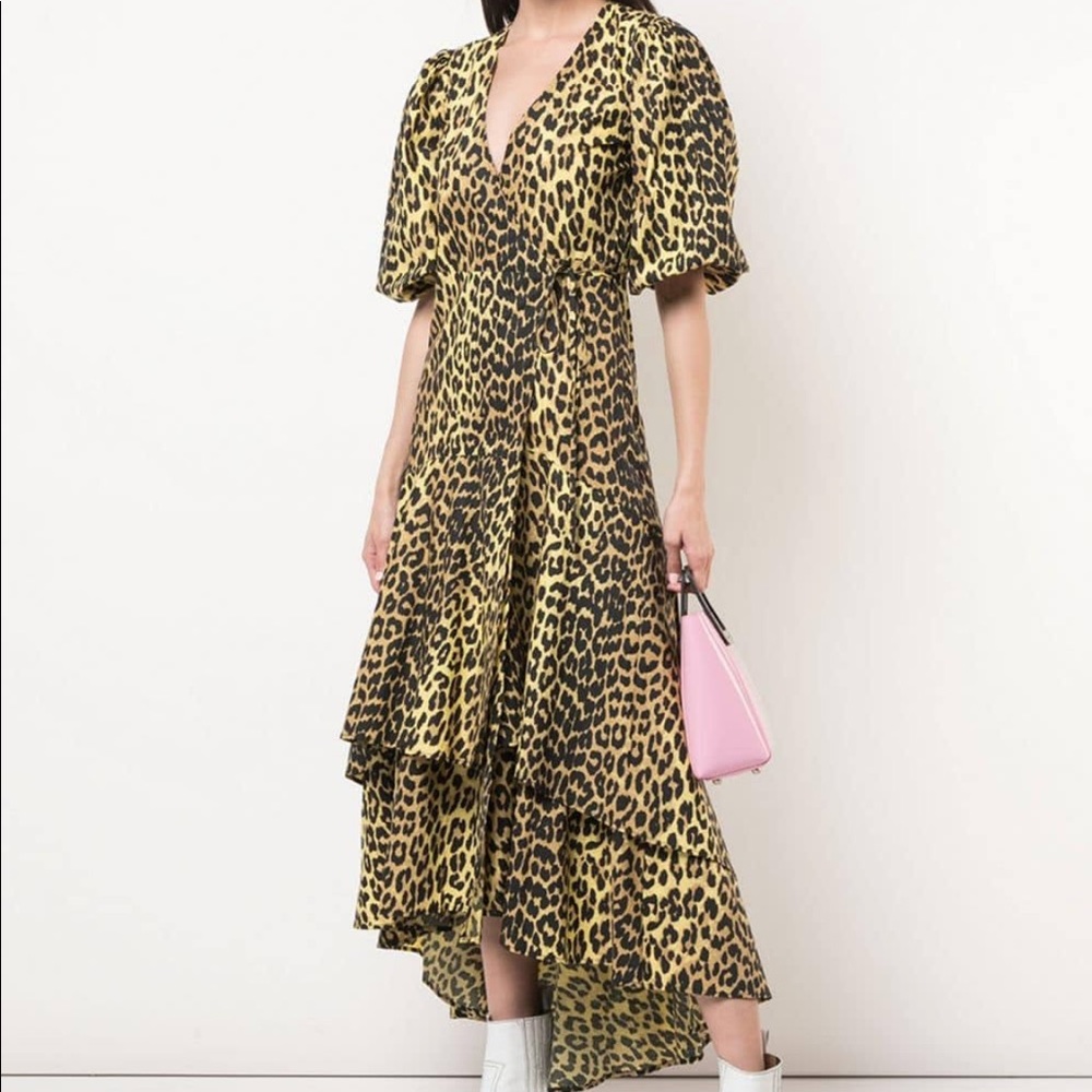 NWT Ganni wrap dress cotton leopard Minion 6 38